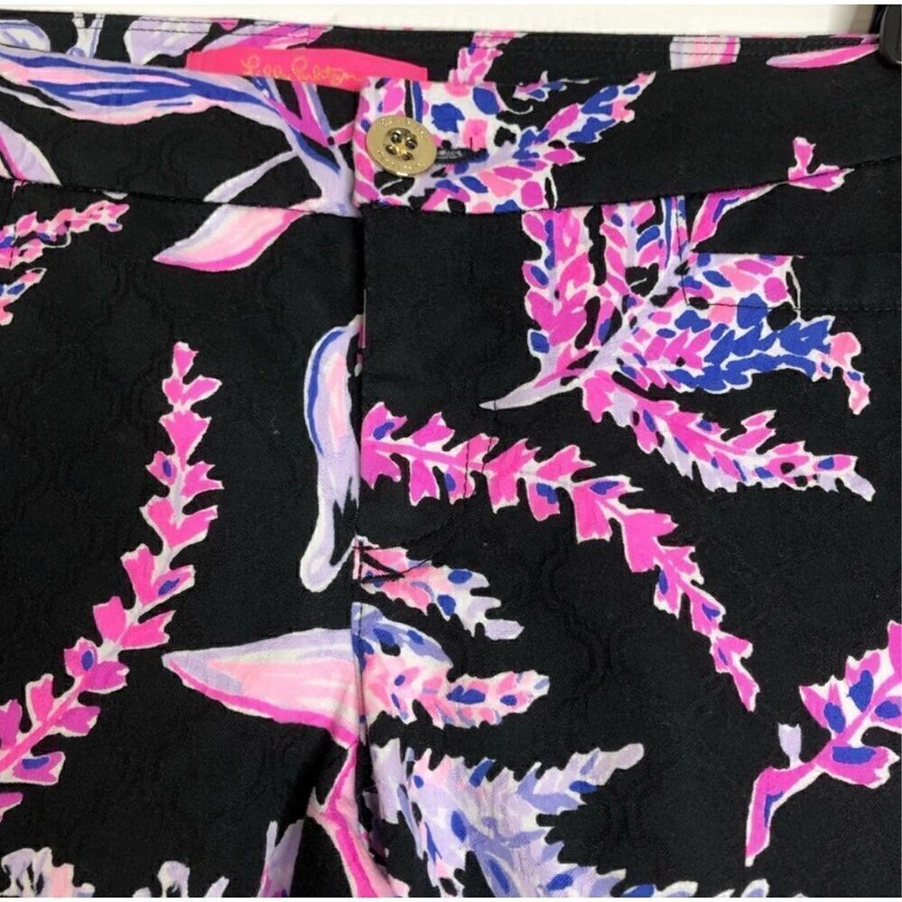 Lilly Pulitzer Women's 4 Kelly Ankle Pants Black Pink Purple Wildflower Floral - Picture 9 of 13